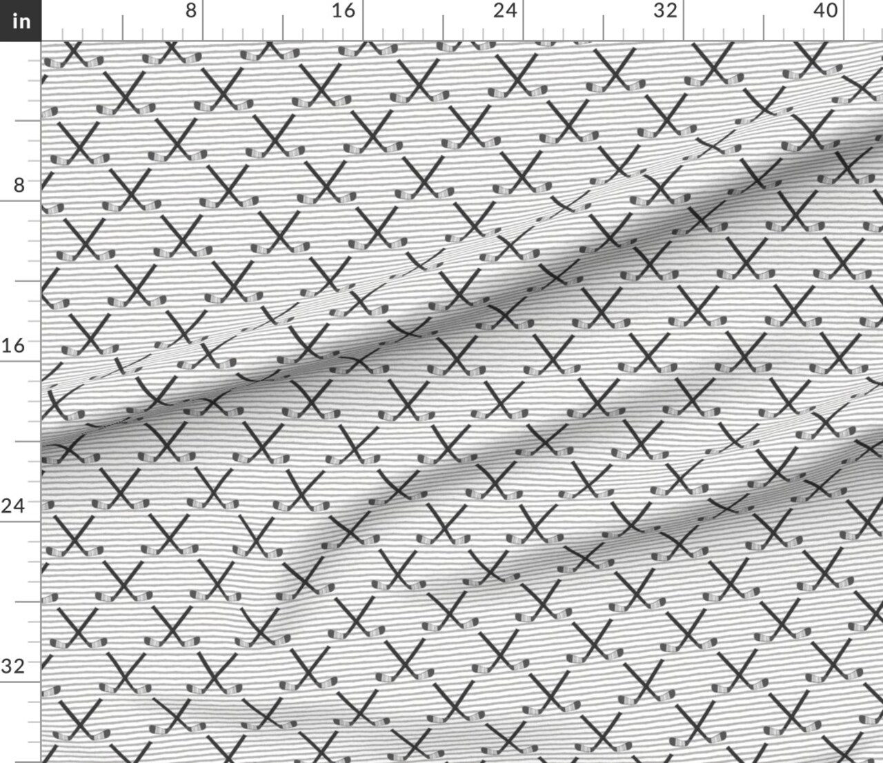 Hockey Sticks Stripes Monochrome Gray Sports Winter Custom Printed Fabric by Spoonflower Various Fabrics by the Yard or Fat Quarter